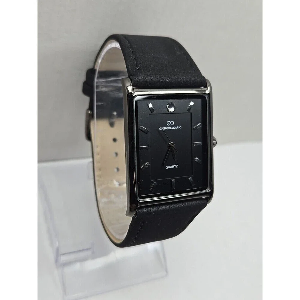 Giorgio & Dario 5771 Slim Tank Black Dial Quartz Watch New Battery Unisex